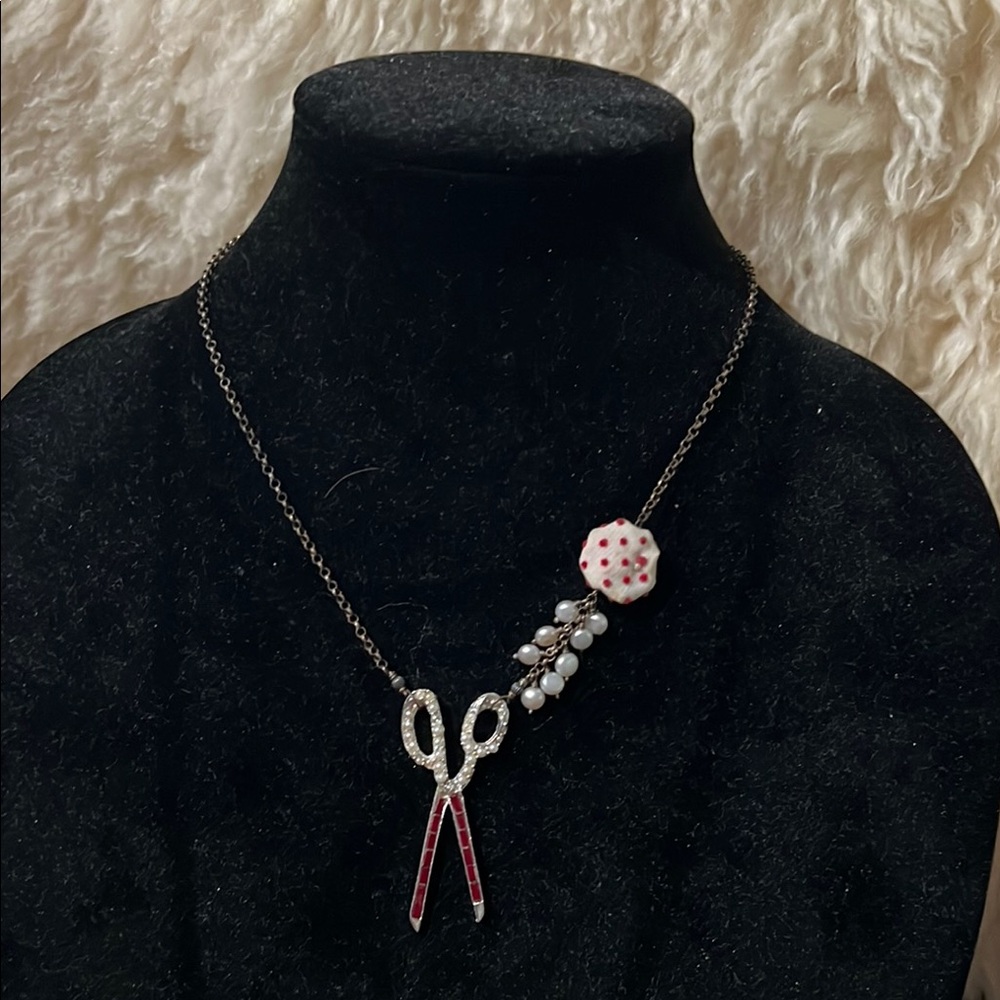 Elegant Silver and Red Scissors Pendant Necklace